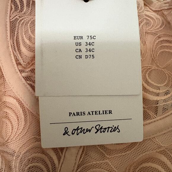 & Other Stories Size 34C Lace Bustier Underwired Bra Pink Adjustable Straps - Picture 8 of 9